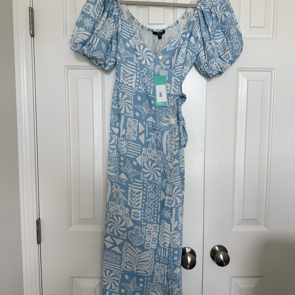 Chic Blue Patterned Maxi Dress
